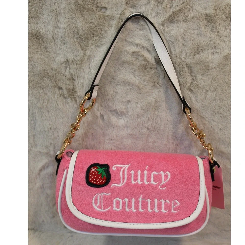 Juicy‎ Couture Pink Strawberry Y2K Tote Shoulder / cross body Bag Bow Crown NWT - Picture 5 of 9
